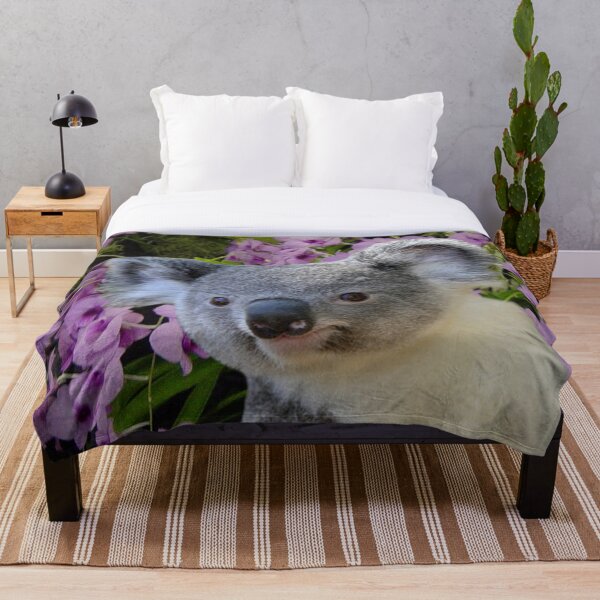 Koala and Orchids Throw Blanket
