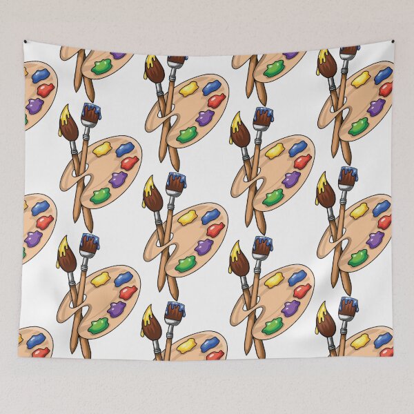 Item preview, Cartoon wooden art Palette with paints and two brushes designed and sold by alexvioletart.