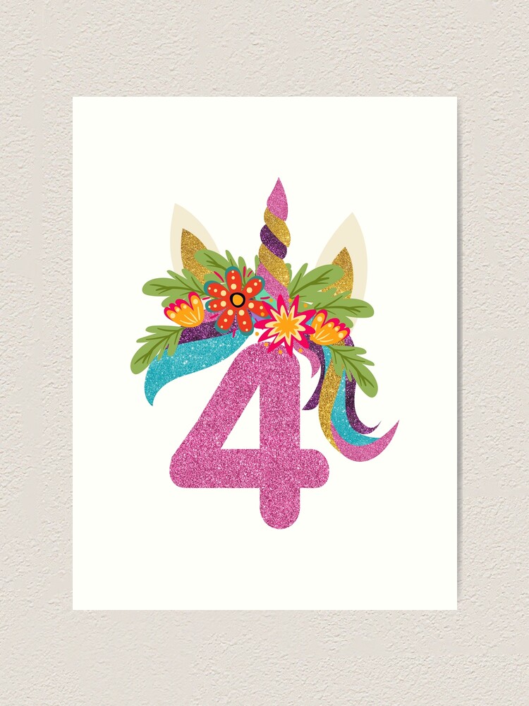 Unicorn 4th Birthday For Girls Kids