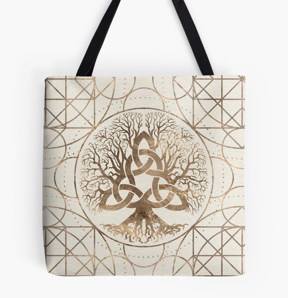 Yggdrasil Tree of Life Print Leather Tote Bag
