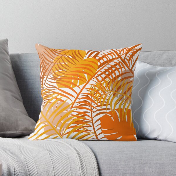 Motif de feuilles tropicales orange brûlé Coussin