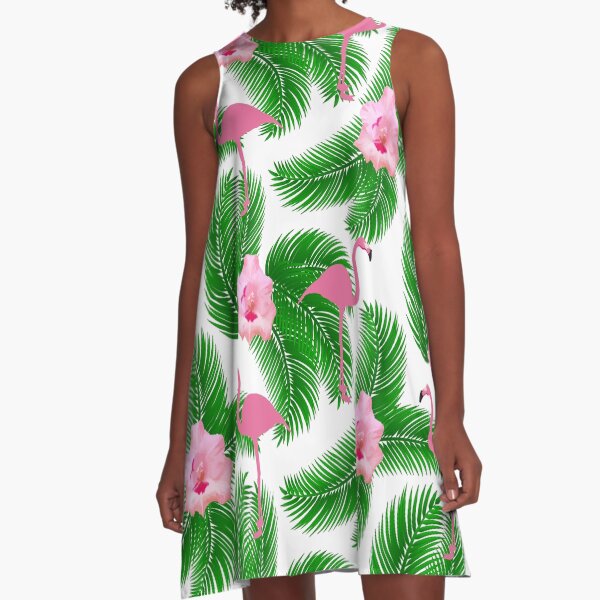 Tropical floral flamingo A-Line Dress