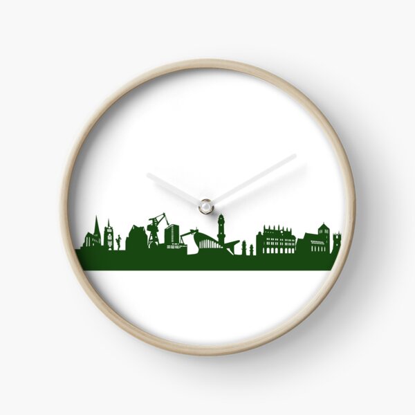 ROSTOCK Skyline in forest green Clock