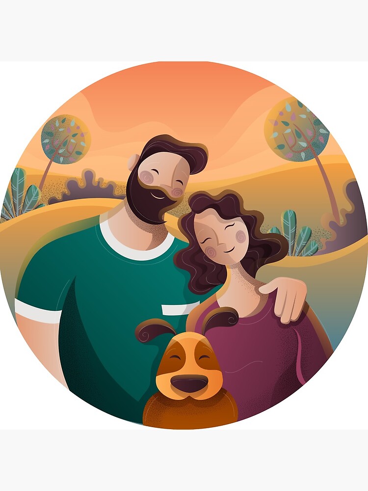 Cute couple illustration with dog by creaschon