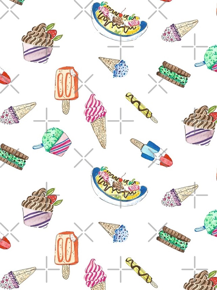 Hand Painted Watercolor Ice Cream - Pattern and Stickers by annieparsons