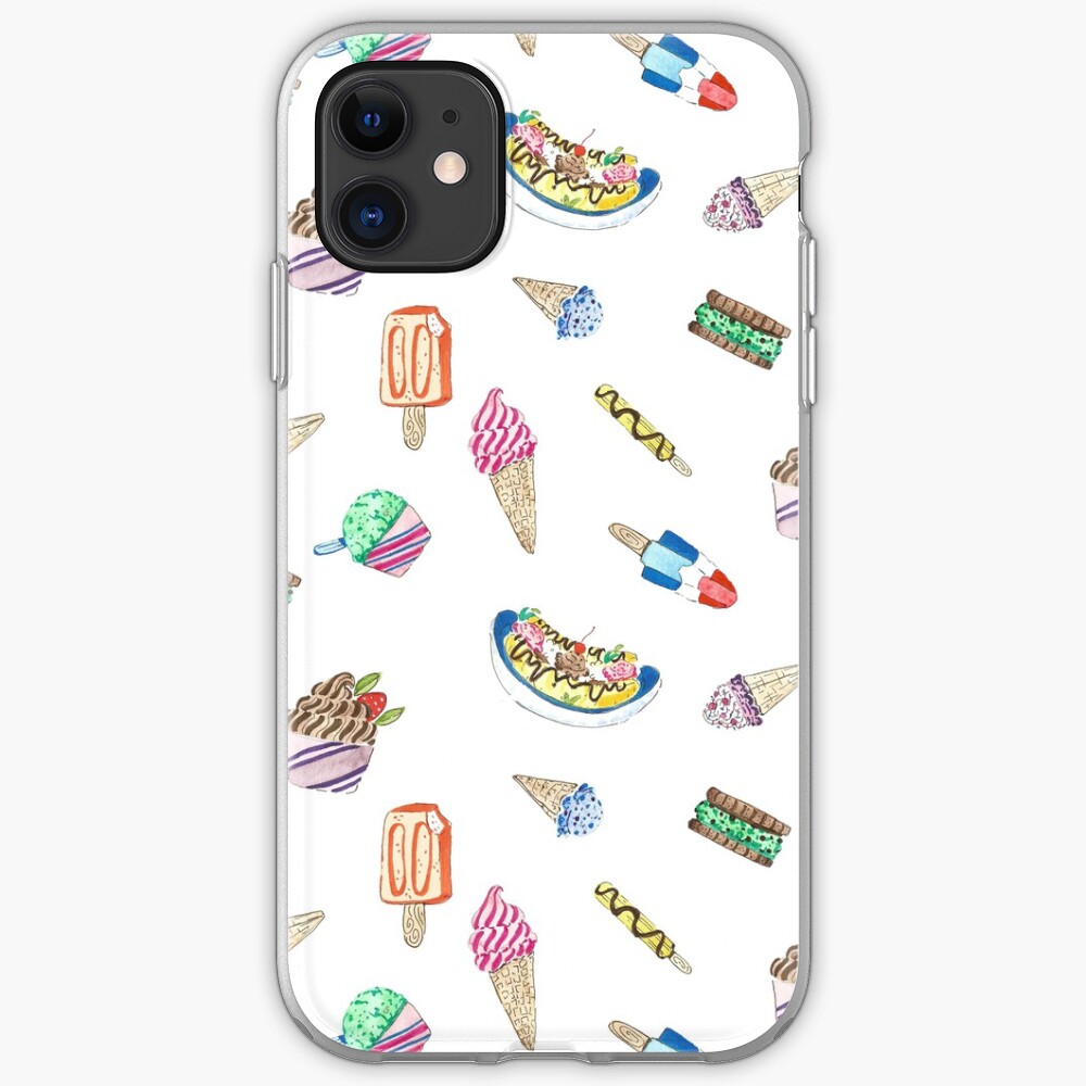 Hand Painted Watercolor Ice Cream - Pattern and Stickers iPhone Case & Cover