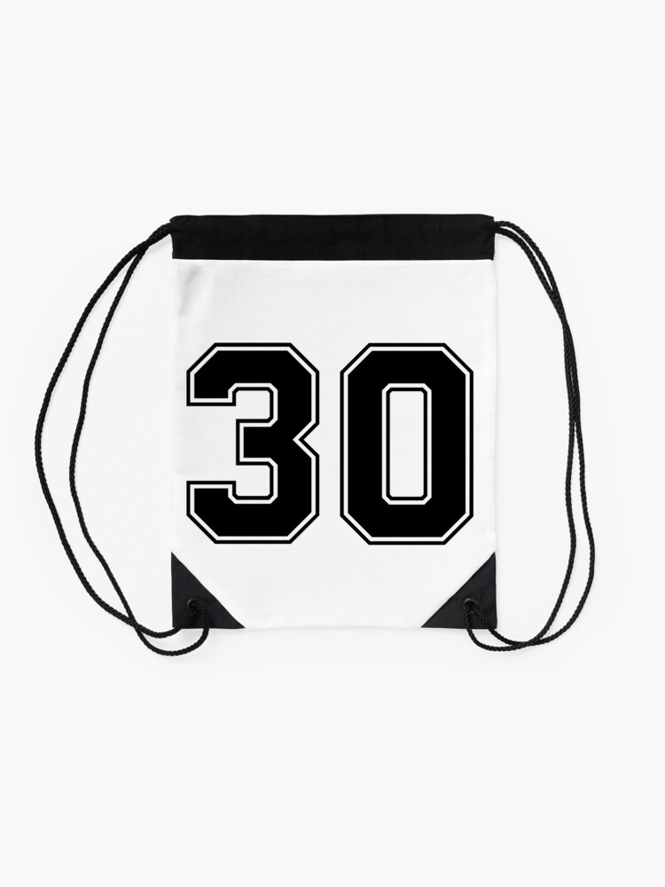 Mochila saco for la obra «Número 30 de Jersey de deporte clásico de fútbol americano clásico en negro sobre fondo blanco para fútbol americano, béisbol o baloncesto» de Marcin Adrian
