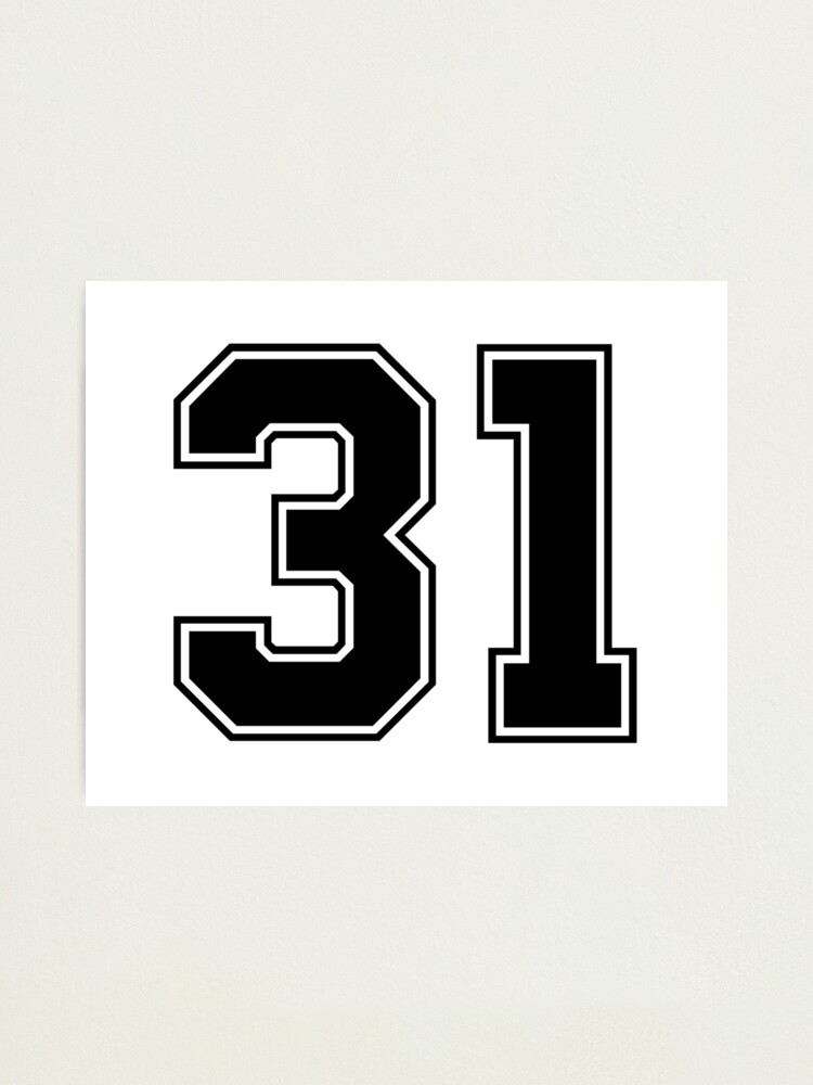 31 american football classic vintage sport jersey number in black number on white background for american football baseball or basketball photographic print by marcinadrian redbubble
