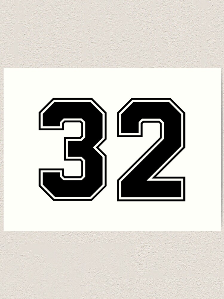32 american football classic vintage sport jersey number in black number on white background for american football baseball or basketball art print by marcinadrian redbubble