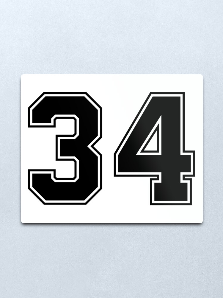 34 american football classic vintage sport jersey number in black number on white background for american football baseball or basketbal metal print by marcinadrian redbubble