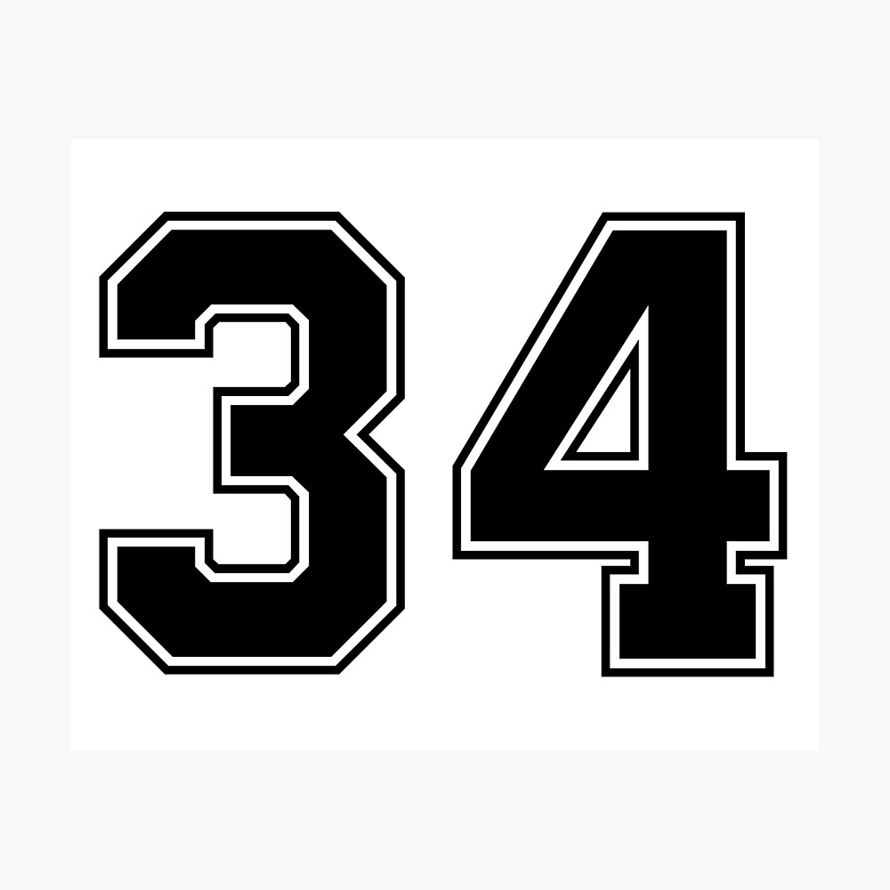 34 american football classic vintage sport jersey number in black number on white background for american football baseball or basketbal metal print by marcinadrian redbubble