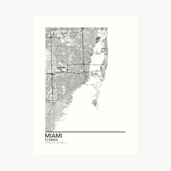 Miami map poster print wall art, Florida gift printable, Home and Nursery, Modern map decor for office, Map Art, Map Gifts Art Print