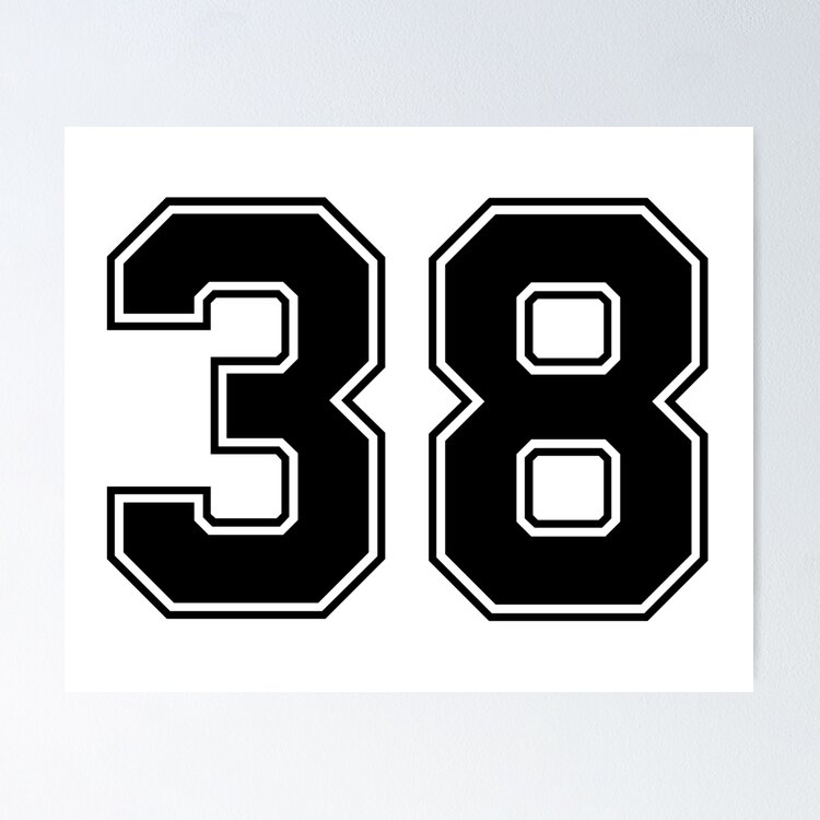 38 American Football Classic Vintage Sport Jersey Number in black number on white background for american football, baseball or basketball Sticker