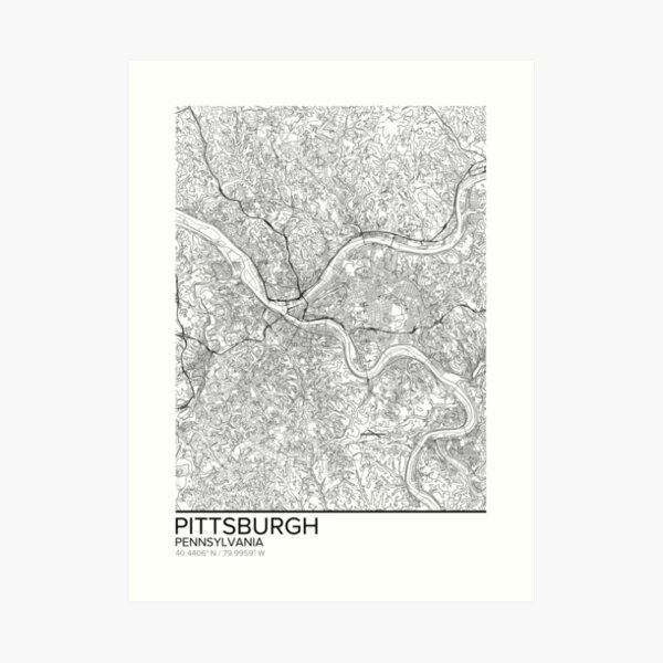 Pittsburgh map poster print wall art, Pennsylvania gift printable, Home and Nursery, Modern map decor for office, Map Art, Map Gifts Art Print