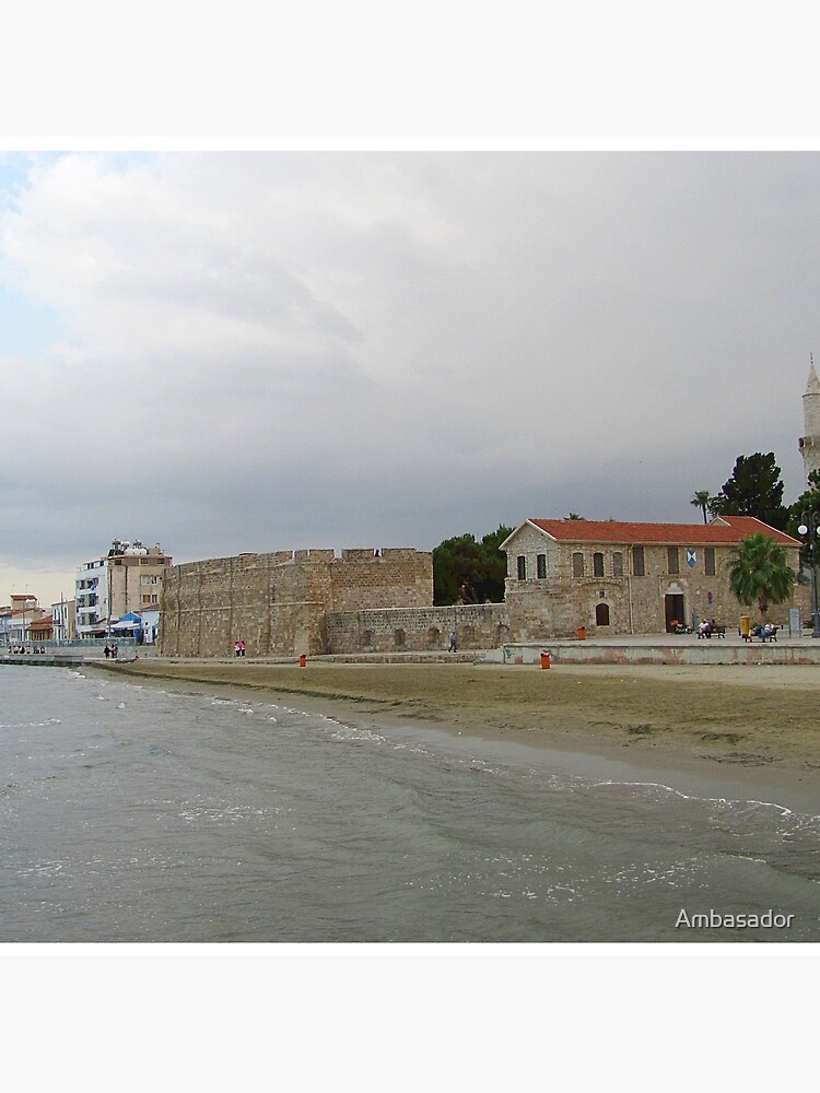 Larnaca's Finikoudes beach view with historical medieval fort by Ambasador