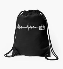 Camera photographer heartbeat design Drawstring Bag