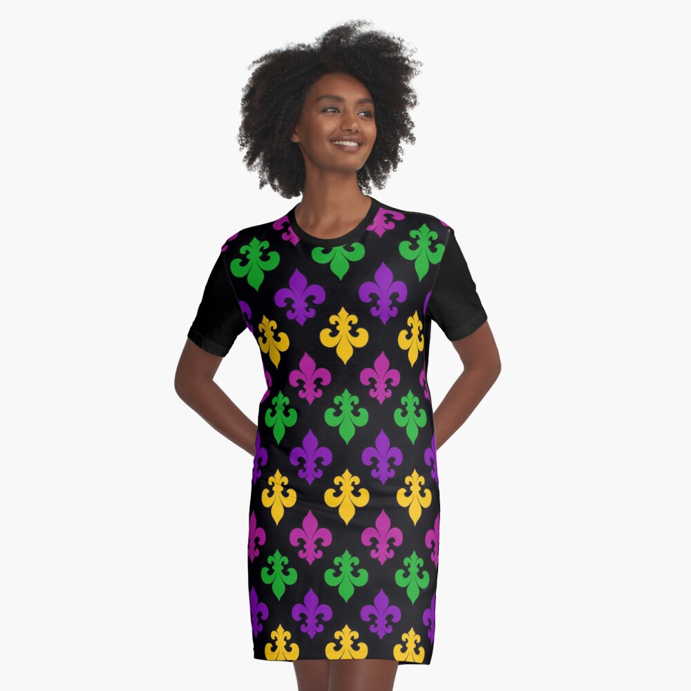 Mardi Gras Fleur de Lis Graphic T-Shirt Dress