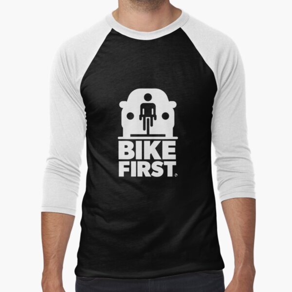 Bike First, White Baseball ¾ Sleeve T-Shirt