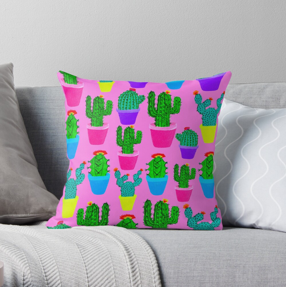 Bubblegum Cacti Throw Pillow