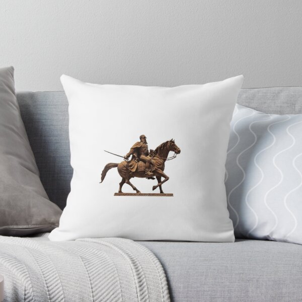 #sculpture, #cavalry, #statue, #mammal, #art, metalwork, ancient, horizontal, color image, sitting, horse, equestrian event, day, old, animal Throw Pillow