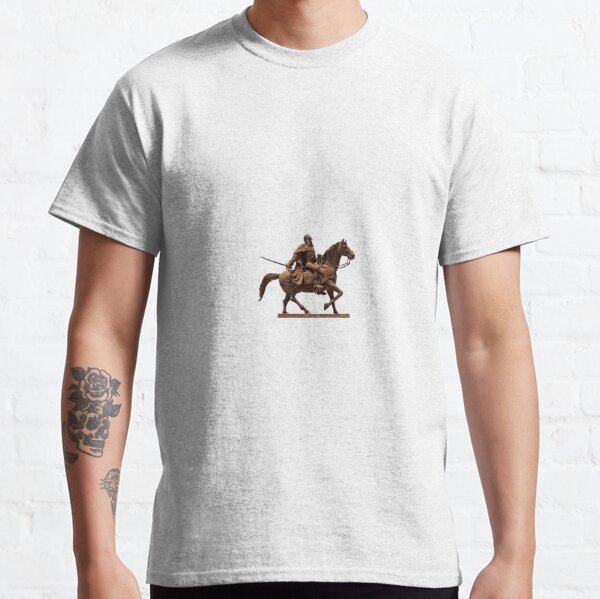 #sculpture, #cavalry, #statue, #mammal, #art, metalwork, ancient, horizontal, color image, sitting, horse, equestrian event, day, old, animal Classic T-Shirt
