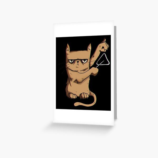 Triangel Cat, gift grumpy music musical instrument Greeting Card