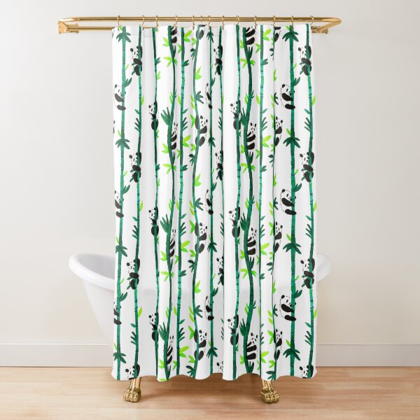 Hand Painted Watercolor Pattern - Pandas on Bamboo Shower Curtain