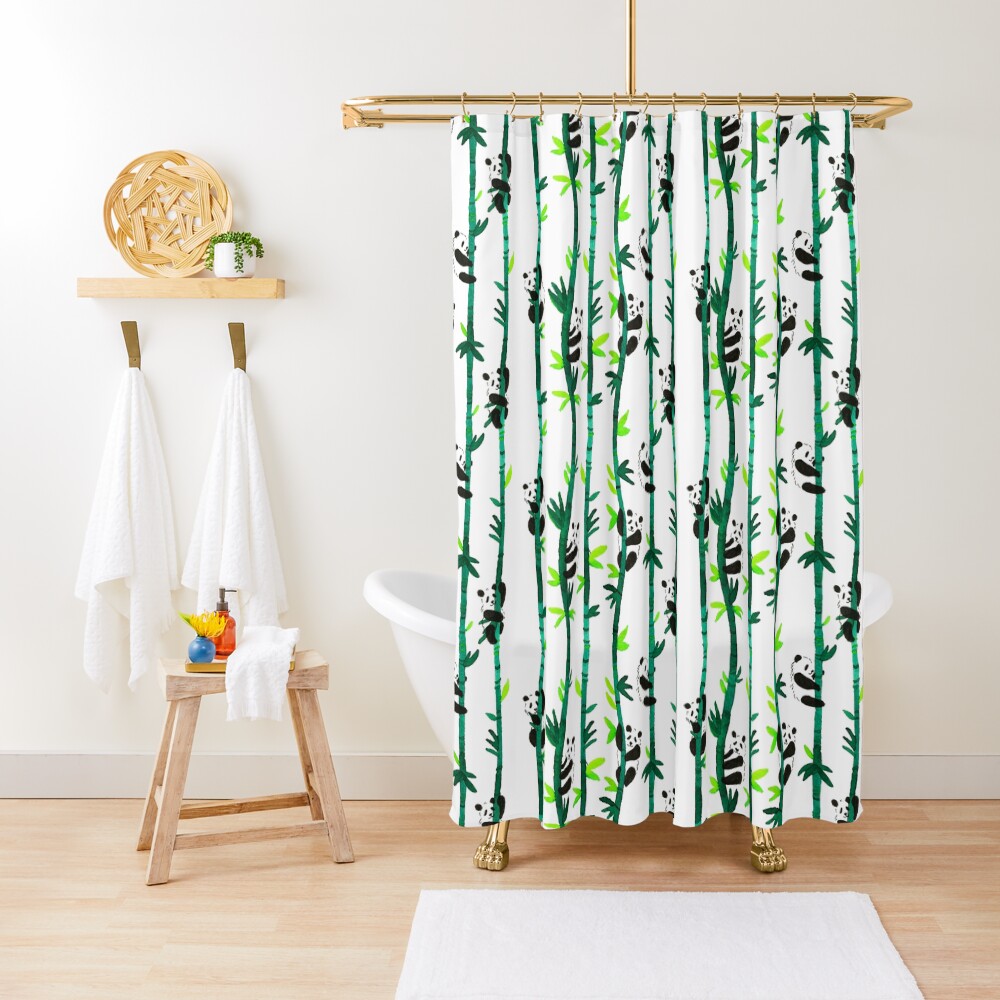 Hand Painted Watercolor Pattern - Pandas on Bamboo Shower Curtain