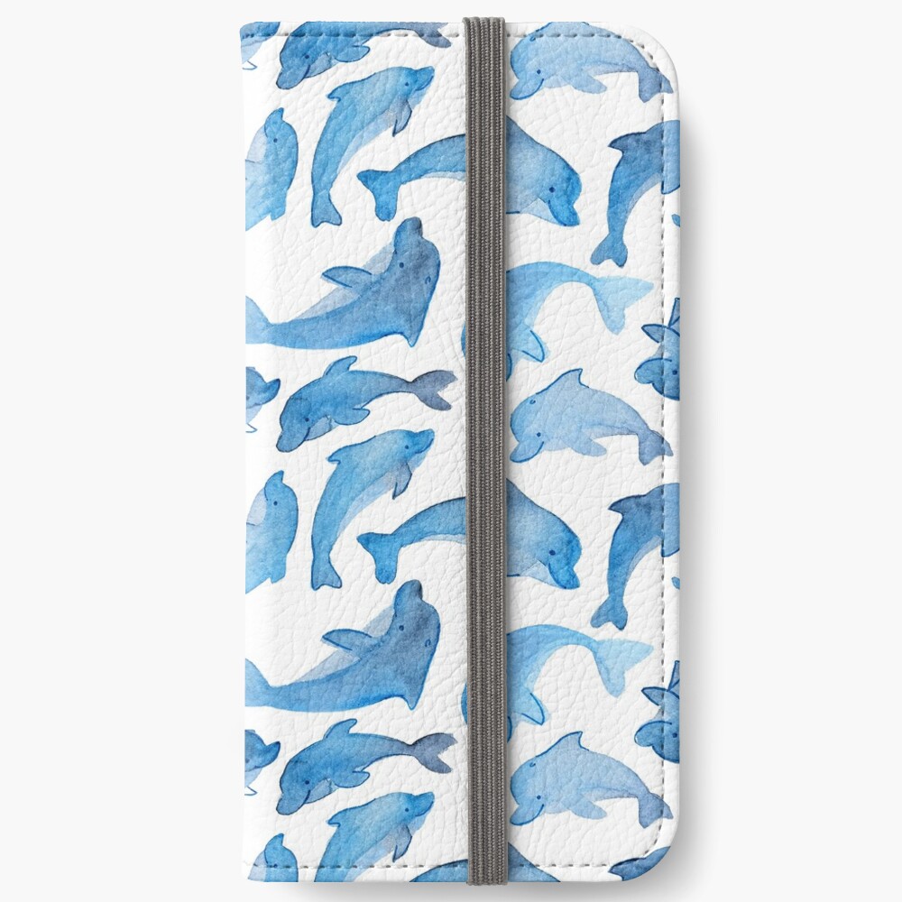 Hand Painted Watercolor Pattern - Pod Goals - Blue Dolphins iPhone Wallet
