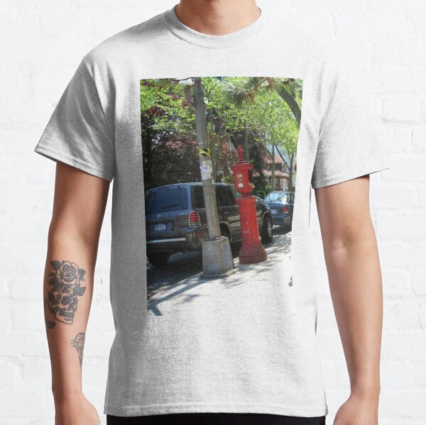#sidewalk, #car, #road, #street, #city, outdoors, traffic, travel, color image, city street, urban road Classic T-Shirt