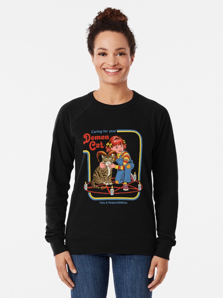 Caring For Your Demon Cat Lightweight Sweatshirt By Stevenrhodes