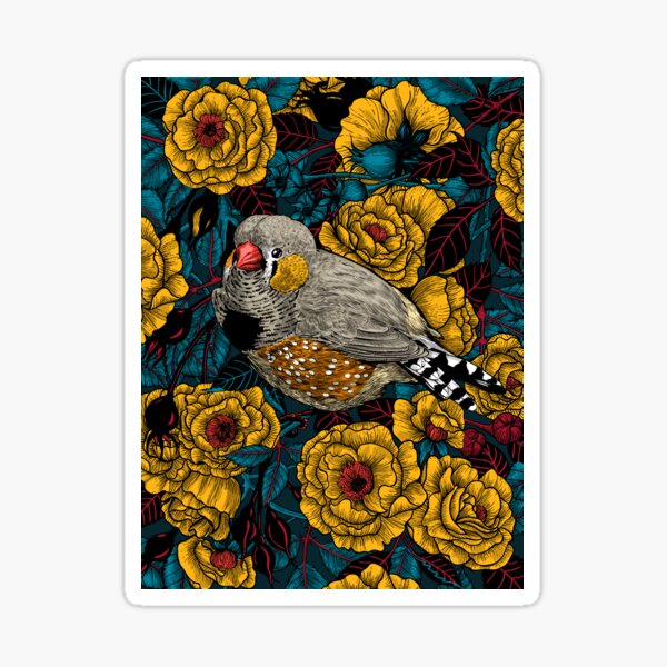 Item preview, Zebra finch and rose bush designed and sold by Katerina Mitkova Kirilova.