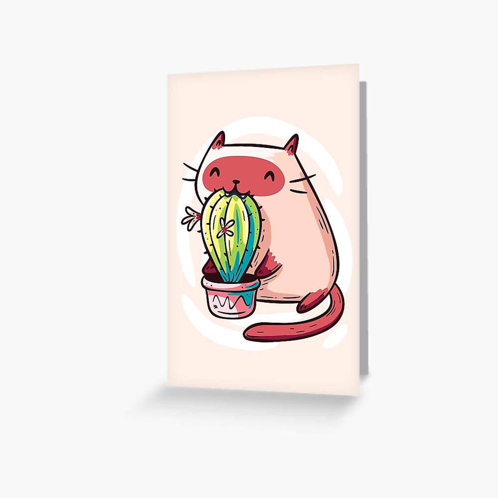 "Cat Eating Cactus" Greeting Card by LydiaLyd Redbubble