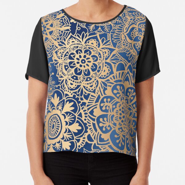 Blue and Gold Mandala Pattern Chiffon Top