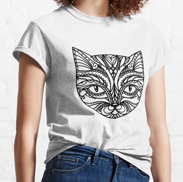 Cat Aesthetic Ornate Stylized Line Art Yoga Classic T-Shirt