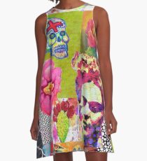 Frida Kahlo and Mexico Collage Pattern A-Line Dress