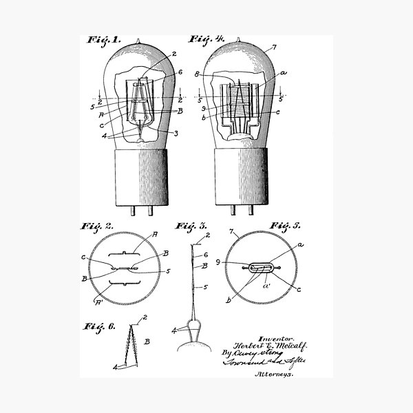 "Vacuum Tube Vintage Patent Hand Drawing" Photographic Print by