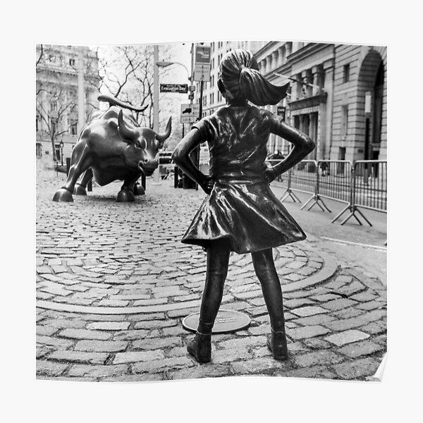Fearless Girl And Wall Street Bull Statue Poster