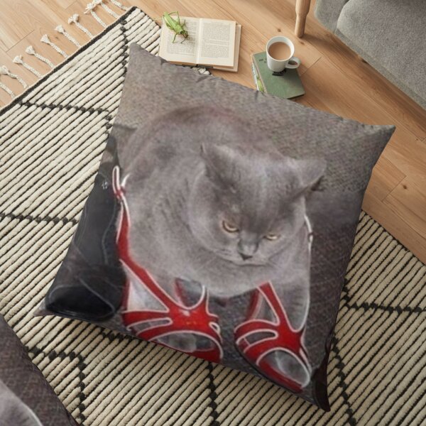 Cursed Cat Meme Pillows Cushions Redbubble - ride a nyan cat down a rainbow roblox rainbow meme on meme