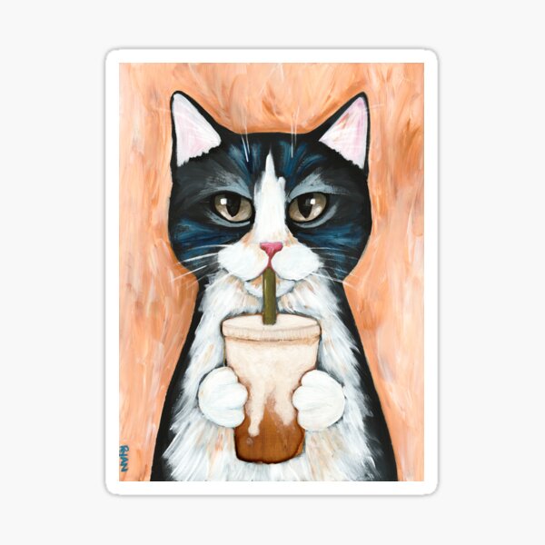 Item preview, Tuxedo Cat with Iced Coffee designed and sold by KilkennyCat Art.