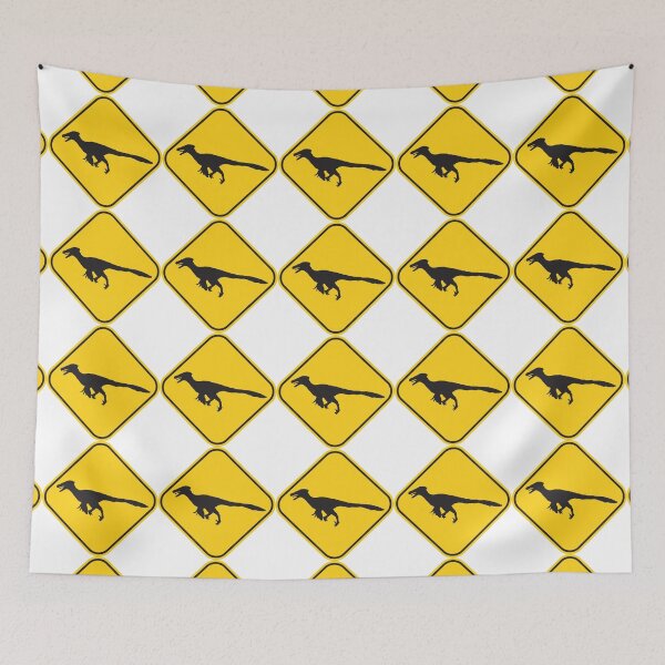 Item preview, Dinosaur: Velociraptor (feathers) crossing/caution road sign! designed and sold by ArtBart.