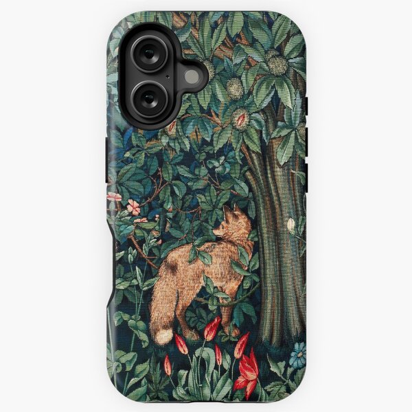 Vista previa del artículo con la obra «VERDE, ANIMALES DEL BOSQUE Zorro y Liebres Azul Verde Floral Tela decorativa», diseñado y vendido por BulganLumini.