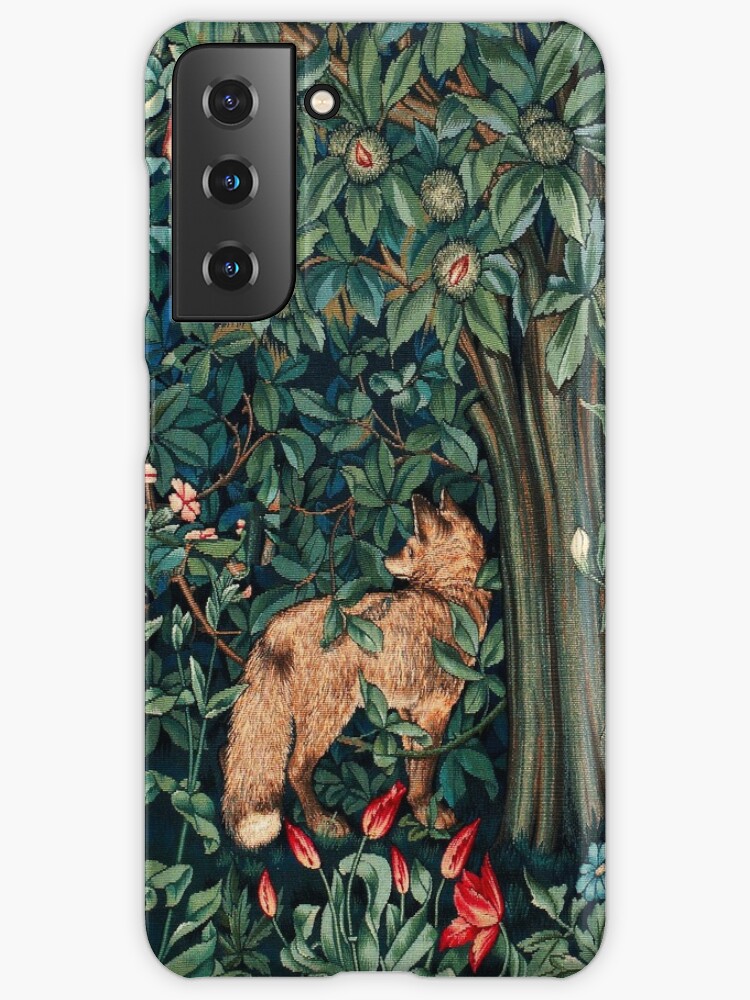 GREENERY, FOREST ANIMALS Fox and Hares Blue Green Floral Tapestry