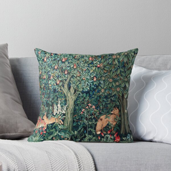 Artikel-Vorschau von GRÜN, WALDTIERE Fuchs und Hasen Blaugrüner Blumenteppich, designt und verkauft von BulganLumini.