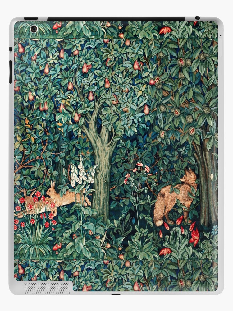 GREENERY, FOREST ANIMALS Fox and Hares Blue Green Floral Tapestry