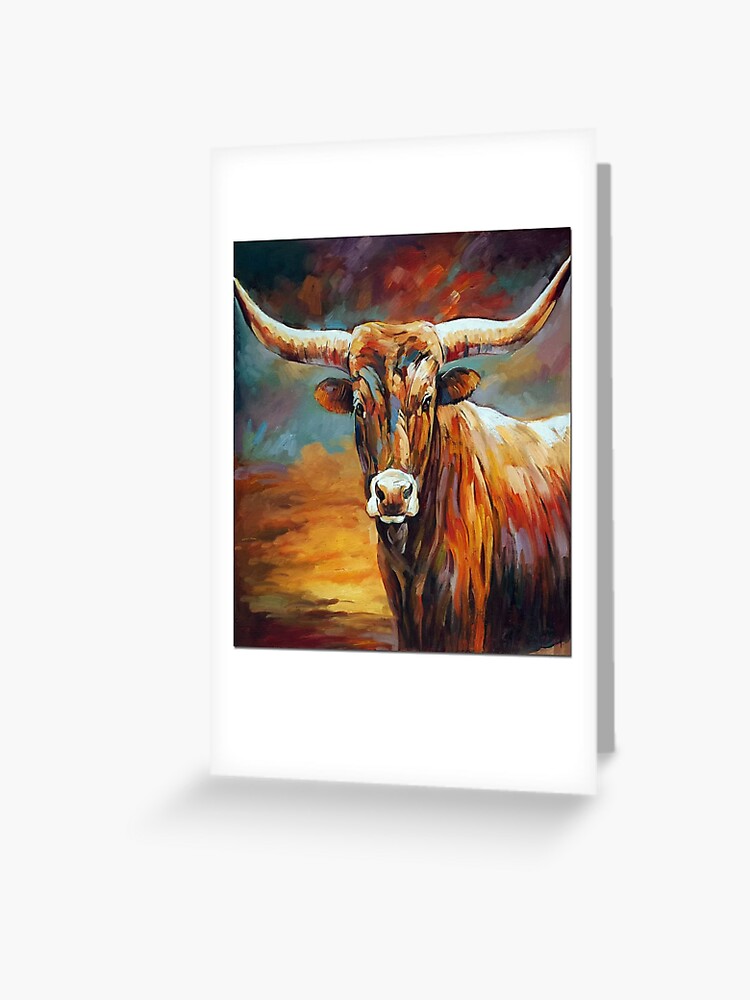 Texas Longhorn Cattle Texas Longhorn Cow Cow Painting Cow Gift Gift For Cow Lovers Greeting Card By Galvanized Redbubble