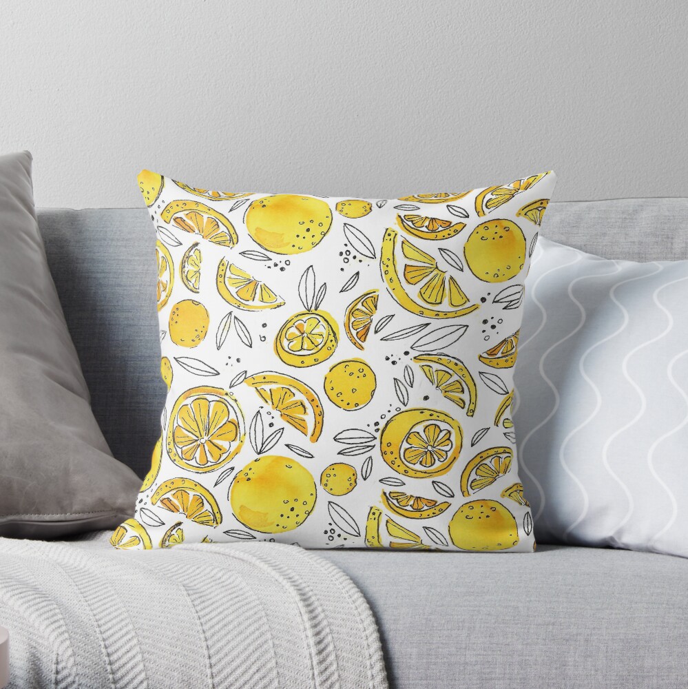 Hand Painted Watercolor Lemons- Troubles Melt Like Lemon Drops Throw Pillow