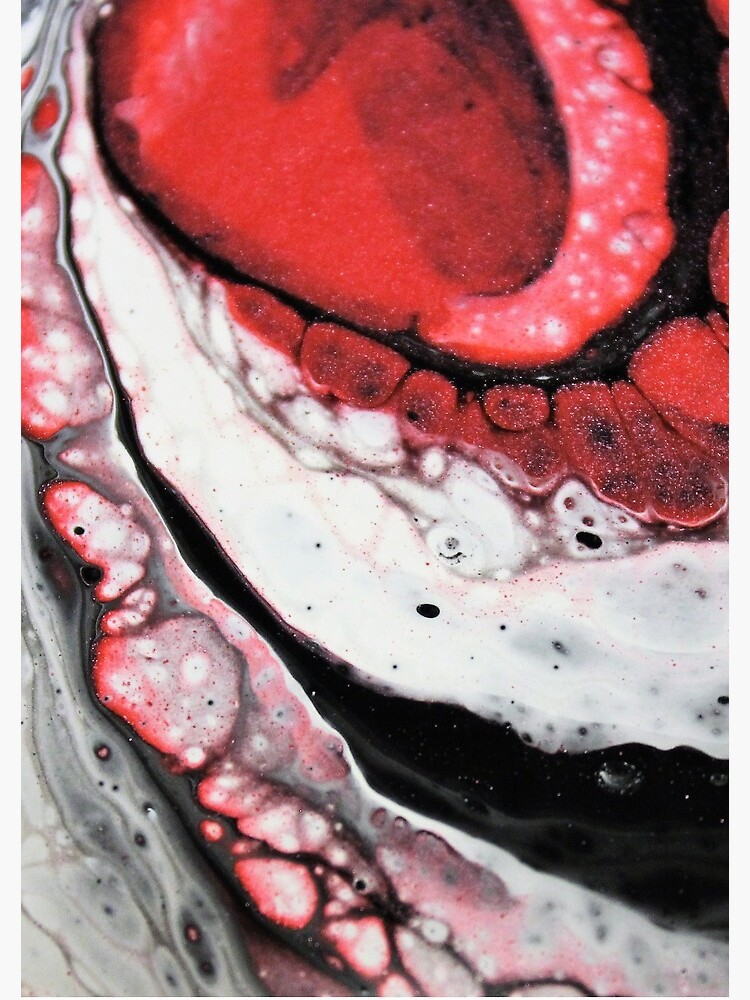 Poured painting - red, white and black by themuseinspired