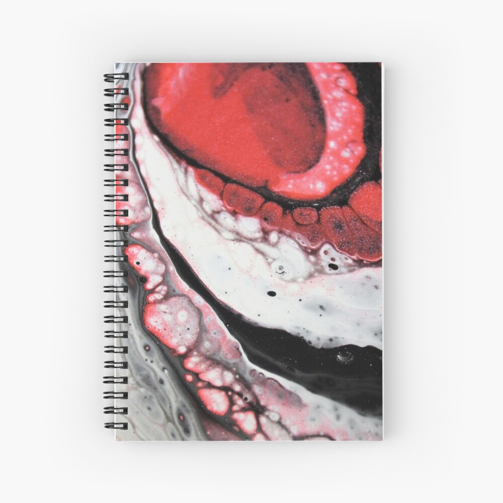 Poured painting - red, white and black Spiral Notebook