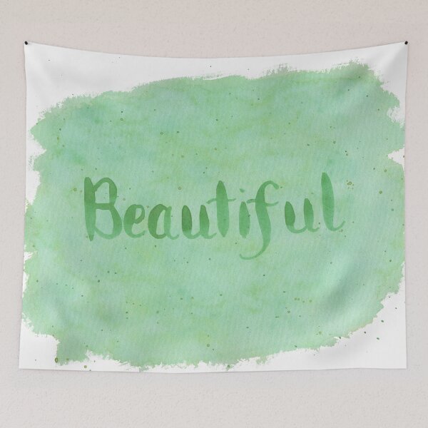 Item preview, Beautiful - written in Green Watercolor Brush Lettering on White designed and sold by Karen McFarland.